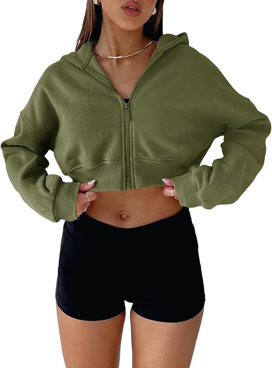 Cropped Zip-Up Hoodie